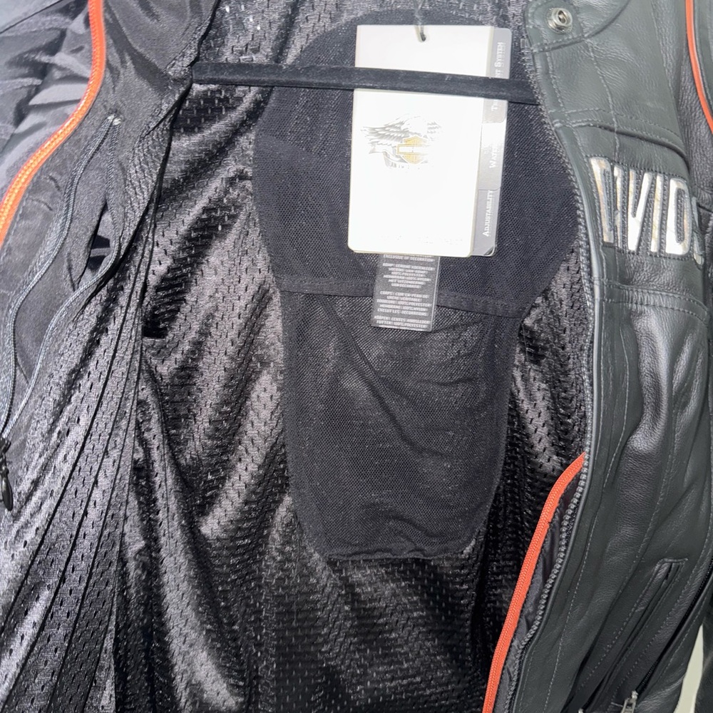Women’s Harley-Davidson Black Leather Bikers Jacket with Orange Highlights - Picture 7 of 15